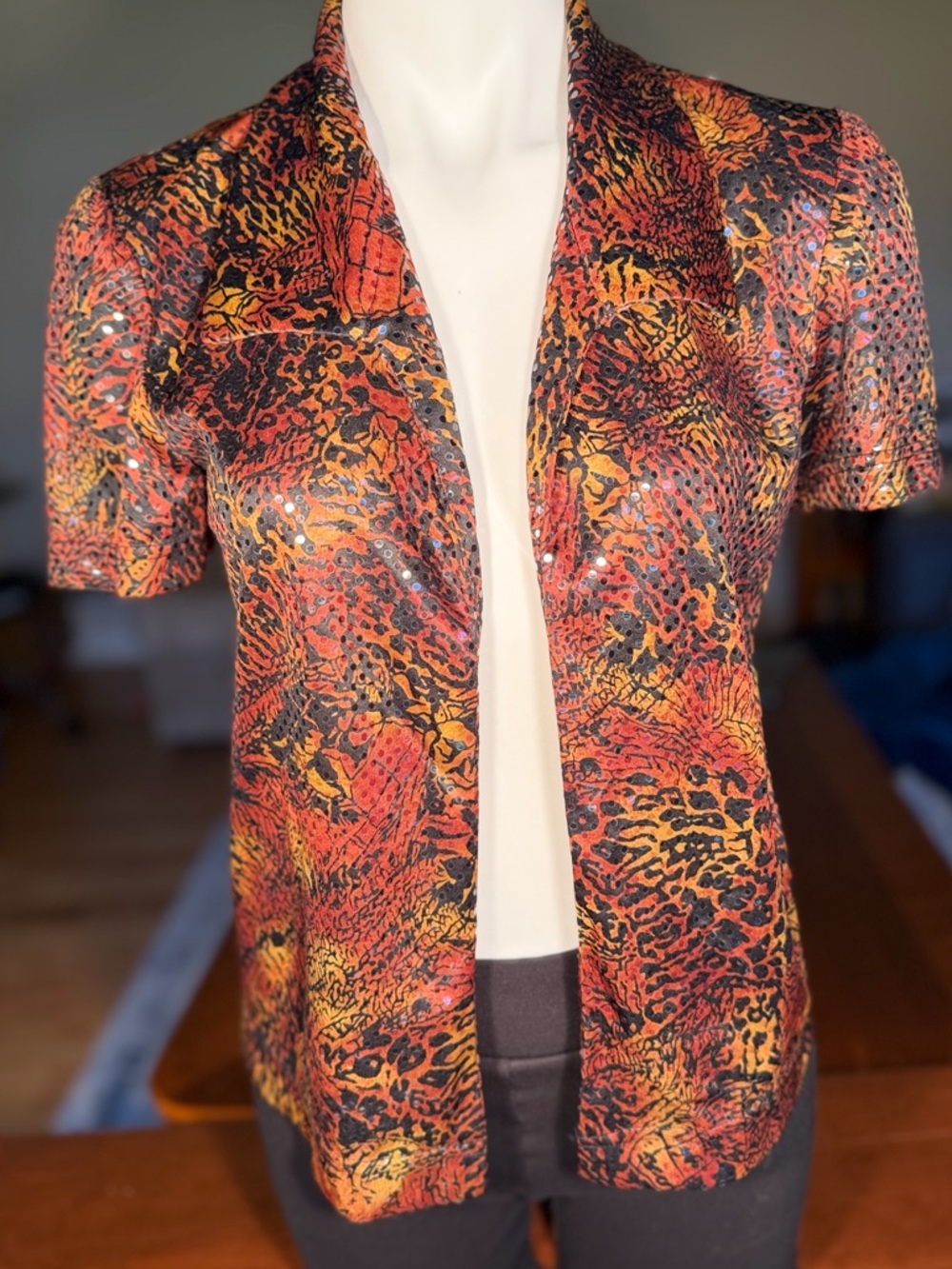 Vintage Y2K Indie Sleaze Sequin Open Front Blazer Top S/M - Picture 1 of 12
